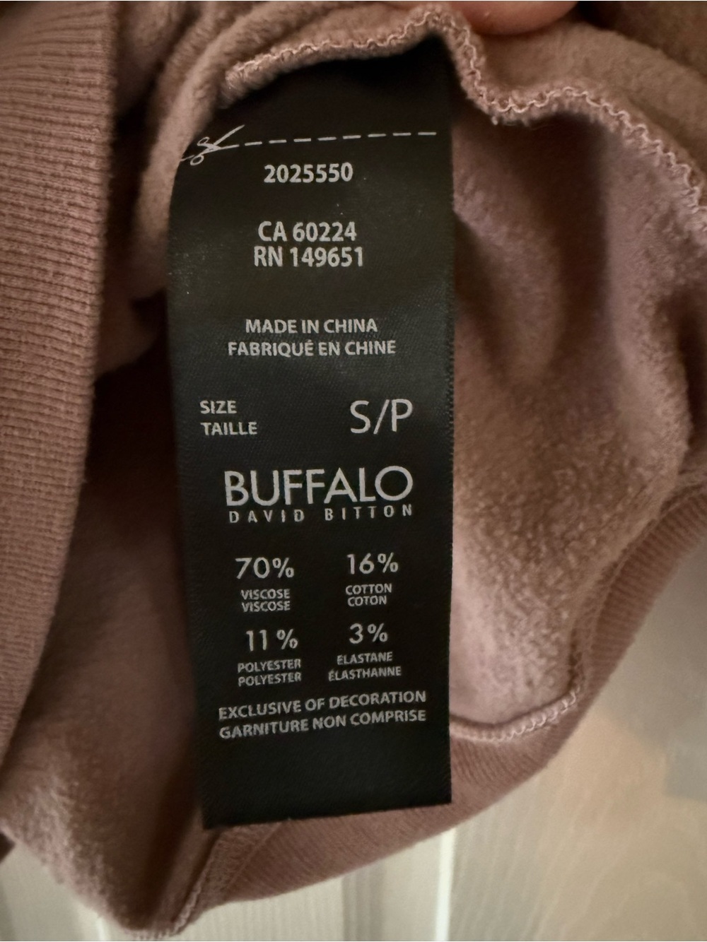 Buffalo David Bitton Viscose/Cotton/Poly Dusty Mauve Pullover Sweatshirt Small - Picture 4 of 5